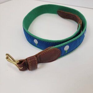 Vintage Preston Leather Golf Ball on Tee Blue Canvas Green Woven Leather Belt 28